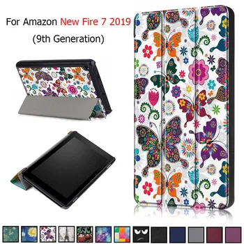 Caso a Amazon Fogo Novo 7 2019 Print PU Couro Stand Tablet Capa Para Kindle Fire7 9 de geração de 2019 Caso