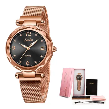 SUNKTA de relógios de Luxo, Mulheres Presentes Relógio de Pulso Relógios Para Mulheres Casuais Vestido Rosa de Ouro Assista Sport Zegarek Damski Reloj Para Mulher