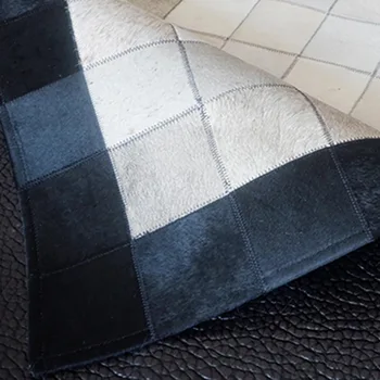 Em estilo europeu, preto e branco, cinzento couro natural tapete de couro macio couro padrão geométrico do ponto-de couro feitos à mão tapete