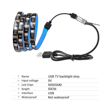 FOXNON do Poder de USB 5V Luzes LED Strip lâmpadas 5050 RGB de TV, luz de fundo Ligação Bluetooth Flexível Luz de Fita de Luz de Néon Faixa de Decoração