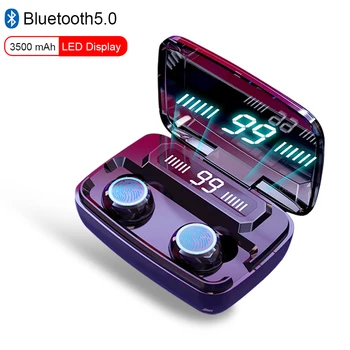 TWS Bluetooth 5.0 Fone de ouvido sem Fio Fone de ouvido Controle de Toque Impermeável 9D Estéreo Esporte Headset para Jogos Display de LED Com Microfone