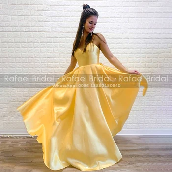 2021 Nova Chegada Lindo Amarelo Puffy Uma Linha De Vestidos De Baile Longos Para As Mulheres Jovens, Querida Spaghetti Strap Vestido De Festa