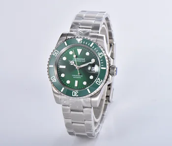 Relógio masculino da marca de luxo novo relógio mecânico automático safira bisel de cerâmica verde dial imitação de água moda masculina relogios