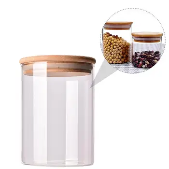 10pcs de Vidro Seladas Podem Alimentar o Tanque de Armazenamento de Bambu Tampa de Chá de Caixinha (Transparente)