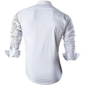 Sportrendy Camisa de homem Vestido Casual Manga Longa Slim Fit Moda Dragão Elegante JZS091 White2