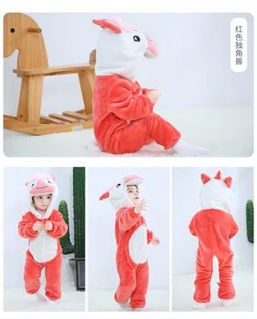 Bebê Animal Kigurumi Unicórnio Macacão de 0-2 anos da Criança Roupas de Menino da Menina dos desenhos animados Onesie Zíper de Flanela Quente Pijama Infantil Terno