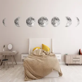 Criativos Adesivos De Parede Cor De Fase Da Lua Mapa Espaço Lua Adesivo De Parede Decoração Parede Da Sala De Estar Decoração Da Janela