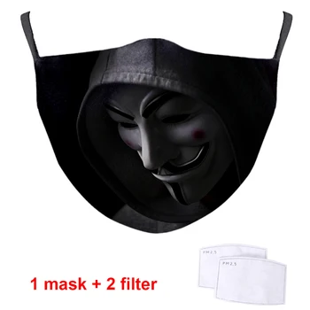 V a palavra vingança 3D Máscaras de PM2.5 de Poeira Lavável Mens/Mulher Boca Mufla com 2 Filtros Respirável Ruseable Adultos Máscaras