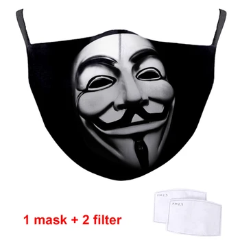 V a palavra vingança 3D Máscaras de PM2.5 de Poeira Lavável Mens/Mulher Boca Mufla com 2 Filtros Respirável Ruseable Adultos Máscaras