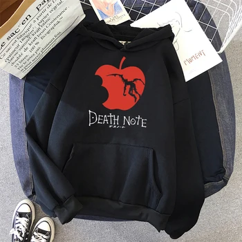 Inverno Death Note Da Apple Hoodies Unisex Estudante Básica Casual Moletom Com Capuz De Moda, Homens, Mulheres De Lã Preto Com Capuz De Streetwear