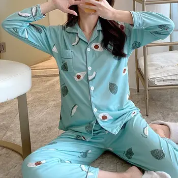 2020 Outono Mulheres do Pijama com os Conjuntos de Impressão de Flor de Moda de Luxo Feminino Artificiais de Seda em Duas Peças de Camisas + Calças de Pijamas Nighties