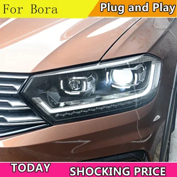 Estilo carro VW Bora faróis de 2016-2017 Para Bora cabeça de lâmpada led DRL dianteiros Bi-Xenon Lente de Duplo Feixe KIT HID