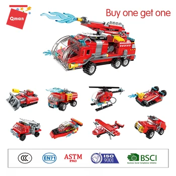 Qman 313PCS Cidade Caminhão de bombeiros Blocos de Construção de Brinquedos Para Meninos de Tijolo 8in1 Construção de Bombeiro Veículo de Resgate Buy one get one