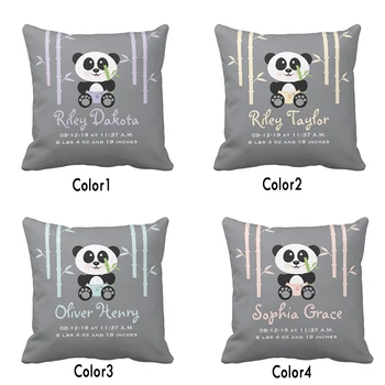 Personalizado Do Bebê Nascimento Estatísticas Bonito Bambu Panda Jogar Travesseiro Capa De Almofadas Decorativas Caso Do Algodão Do Poliéster Do Bebê Do Berçário Capas De Almofada