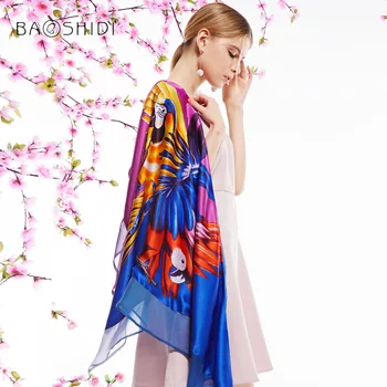 [BAOSHIDI] Seda, marca de Luxo da dupla camada mulheres lenço de 2017 moda verão Triângulo xale mulher mais Recente projeto pashimina senhora
