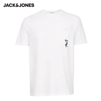 JackJones Homens Algodão, Decote Redondo Bordado Cotovelo T-shirt de Mangas| 220101547