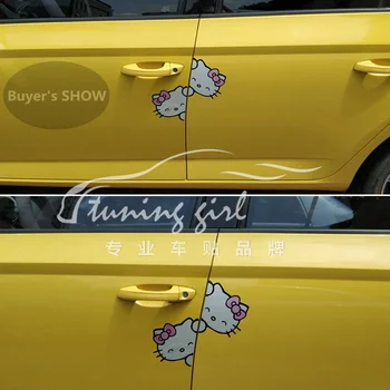 Carro Adesivos de Gato Espiando dos desenhos animados Encantadores Bonito Colorido, Engraçado, Criativo Decalques Para a Porta de Ajuste Automático do Estilo Duad 15cm 27cm D15