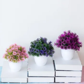 Flores artificiais em vasos de bonsai árvore de pequeno falso planta com pote de flores de plástico, decoração do arranjo floral de trabalho deco