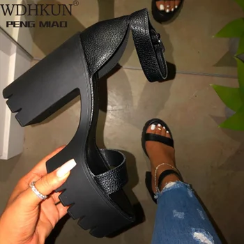 2020 Verão As Mulheres Grosso Do Salto Alto Sapatos De Mulher Fivela Plataforma De Moda Casual Senhoras Sandálias Ankle Strap Sapatos Femininos Mujer