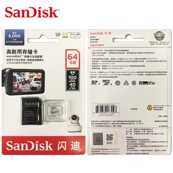 SanDisk de Alta resistência cartão de memória de 64 GB, 128 GB 256 GB Classe 10 velocidade de vídeo U3 V30 Até 100 mb/s para Cartão microSD de 32GB U1 Full HD 4K