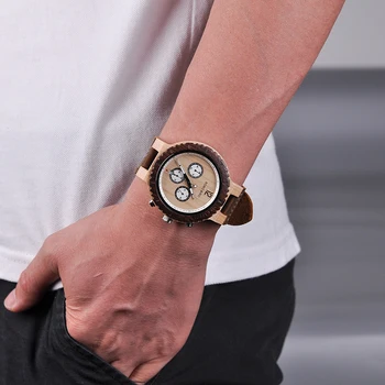 BOBO PÁSSARO Homens do Relógio de Pulso de Madeira Cronógrafo Relógios Para Homem de Design de Luxo Madeira Brilhante de Quartzo Relógios de pulso Masculinos Relógios C-R08