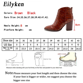 Eilyken Mulheres Animal Crocodilo Padrão PU Couro, Ankle Boots de Moda Zip Praça Saltos Senhoras Motocicleta Sapatos de Cowboy Bootties