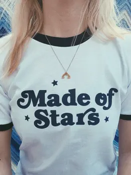 Feito de Estrelas T-Shirt gráfico Estrela camiseta de Algodão de 90 menina gosta de star tee curto sleve estrelas slogan popular tops da moda de t-shirt s-3xl