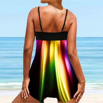2021 Mulheres Novos trajes de Banho Impressão de Natação Vestido Plus Size 8XL de Praia no Verão Irregular Bainha de roupa de Banho Grande Tankini roupas de Praia