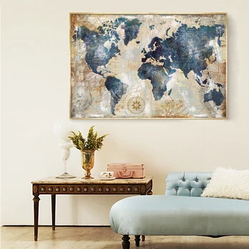 Pinturas de parede de Pôsteres e Impressões de Arte de Parede Pinturas em Tela Azul do Mapa de Imagens para a Sala de Decoração de Casa Sem Moldura