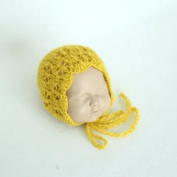Cor de café mohair de malha de bonnet para o recém-nascido fotografia prop bebê de crochê feito à mão o chapéu de estúdio atira acessórios foto prop
