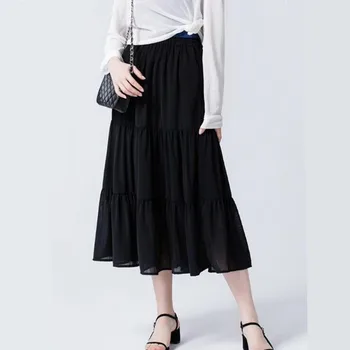A coleção primavera / Verão de Babados chiffon Womens Saia de moda Cintura Alta Saias Longas coreano streetwear de festa doce saias de tamanho mais 5XL 8XL
