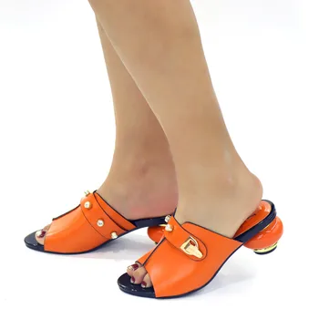 Maravilhoso laranja mulheres em forma de sapatos de salto, com decoração de cristal africana bombas para vestido CR2118,salto 6,5 CM