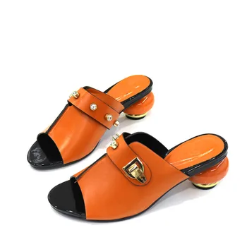 Maravilhoso laranja mulheres em forma de sapatos de salto, com decoração de cristal africana bombas para vestido CR2118,salto 6,5 CM