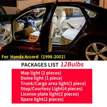 12pcs LED Branco Luz de Lâmpadas Pacote de Interior em Kit Para 1998 1999 2000 2001 2002 Honda Accord Mapa do Tronco de Carga da Placa de Licença de Luz