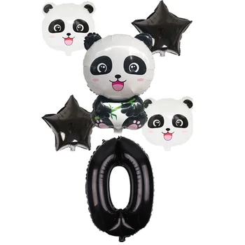 6pcs/conjunto de desenhos animados do Panda comendo bambu Balões Folha estrelas e 32 polegadas número de Balão crianças felizes Festa de Aniversário de Suprimentos