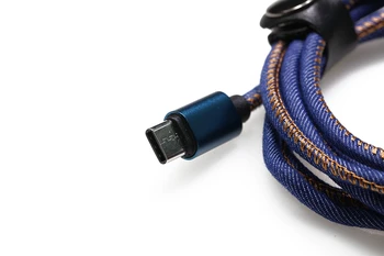 Têxteis Jean Pano Micro USB C Cabo de Porta tipo c porta USB de 1,5 m stright duração azul colorway