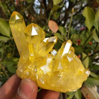 120-130g natural galvanizados amarelo cristal de quartzo clusters como a decoração home decoração do casamento de aquário