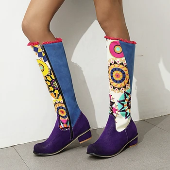 DORATASIA Moda misto-cor a altura do Joelho, Sapatos 2020 Med Chunky Salto Botas de Mulheres Chegada Nova Novidade da Marca de Impressão Botas