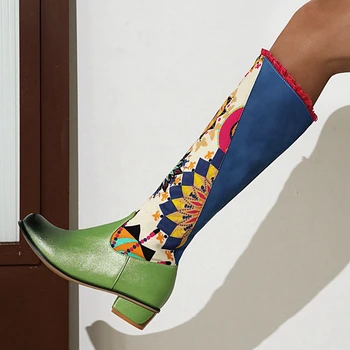 DORATASIA Moda misto-cor a altura do Joelho, Sapatos 2020 Med Chunky Salto Botas de Mulheres Chegada Nova Novidade da Marca de Impressão Botas