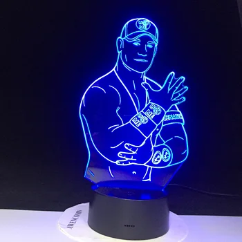 John Cena Esporte Lutador 3D da Noite do Diodo emissor de Luz do Sensor de Toque Mudança de Cor de luz de presença para o Escritório de Decoração de Quarto Fresco Lâmpada de Tabela 3130