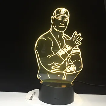 John Cena Esporte Lutador 3D da Noite do Diodo emissor de Luz do Sensor de Toque Mudança de Cor de luz de presença para o Escritório de Decoração de Quarto Fresco Lâmpada de Tabela 3130