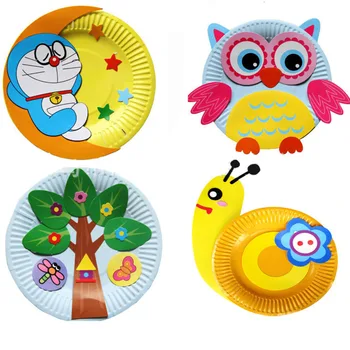 2019 Brinquedos Educativos para Crianças de DIY Crianças do jardim de Infância Arte Artesanato feito a mão Pratos de Papel Adesivo Material de Desenho Brinquedos