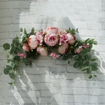 Estilo europeu verga pendurado na parede de casa simulação guirlanda de porta de decoração de flor de seda tabela decoração de flores