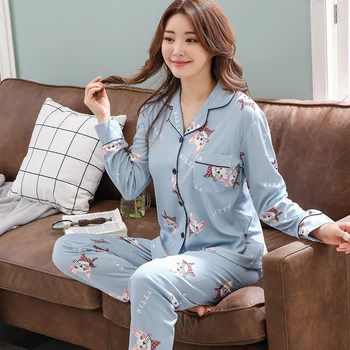 Mulheres Pijama Conjunto De Outono Inverno Engrossar Algodão Pijamas Mulheres Doraemon Padrão De Pijama Conjunto Azul Solto Pijamas Mujer Sleepwear