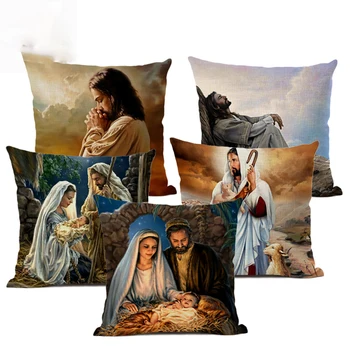 Religiosa Jesus fronha de Almofada 45x45cm Capa de Sofá de Casa, a Decoração da Arte do Presente Travesseiro Único-frente e verso e a Impressão em duas faces