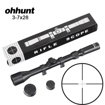 Ohhunt 3-7x28 Rifle de Caça Âmbito Duplex Fino Fio de Retículo RifleScope Tático Óptico de pontos Turísticos, com 11mm de Anéis para Airsoft pistola de ar