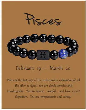 10mm esferas de 12 signos do zodíaco, a Constelação Par de pulseiras para mulheres com Câncer, Virgem, Libra melhor amigo bracelete Pulseiras da amizade