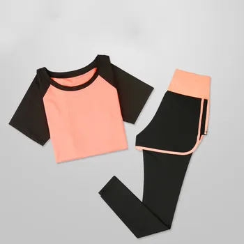 Esporte Legging de Treino de Exercício Roupa de Primavera Plus Size Apertado, camiseta de Manga Longa Top Casual Calças de 2 peças de Conjunto de Mulheres