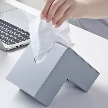 De plástico caixa de tecido Creative home office canto Dupla face de papel bandeja de trabalho toalha de papel, caixa de armazenamento de guardanapo titular MJ0704