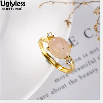 Uglyless Real de 925 Silver Natural Anéis de Cristal cor-de-Rosa para as Mulheres de Luxo Banhado a Ouro Pedras preciosas, Jóias Finas Abrir Anel